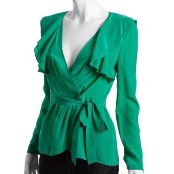 emerald green ruffle blouse